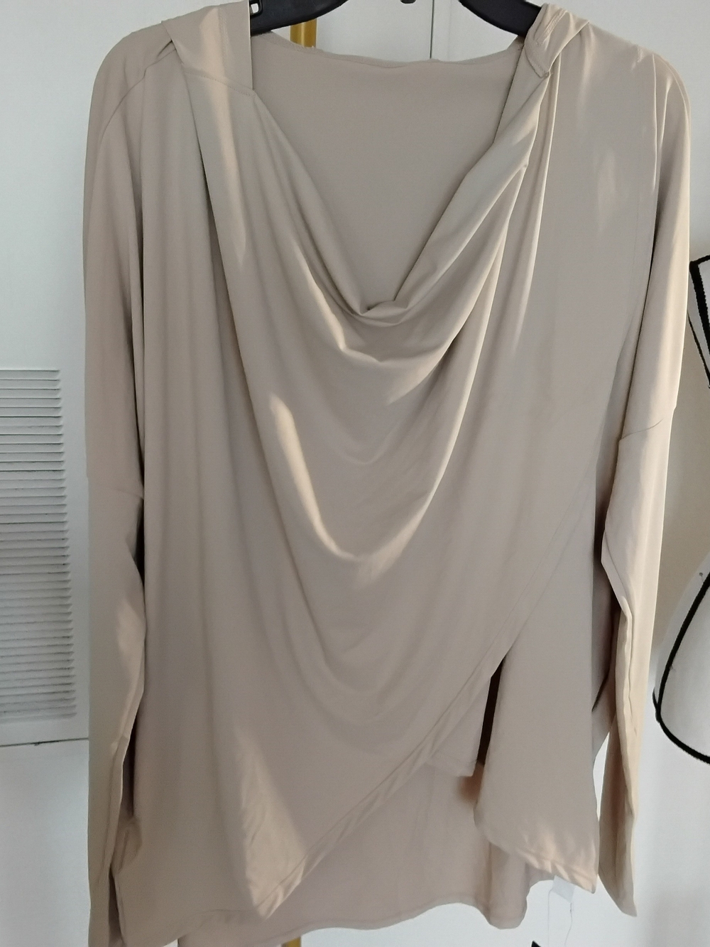 HALARA Beige Draped Cowl Long Sleeve Dress